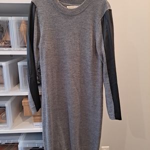 Susana Monaco wool and leather grey and black sweater dress size L